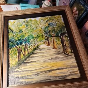 Framed Landscape Painting with Wooden Frame